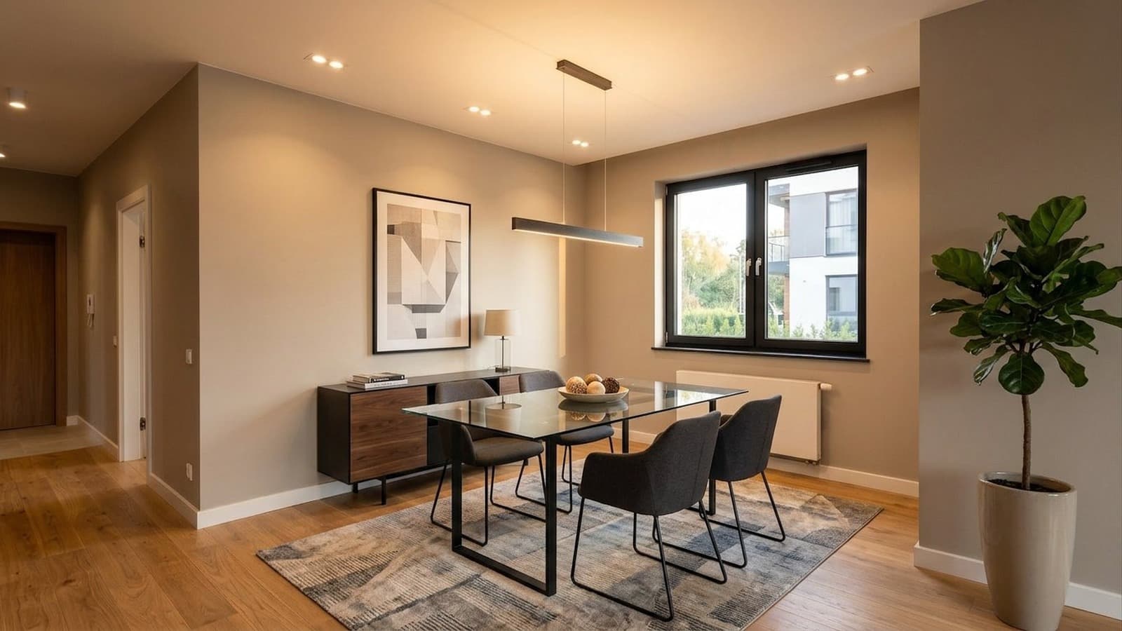 Polished, listing-ready dining room photo produced with AI virtual staging