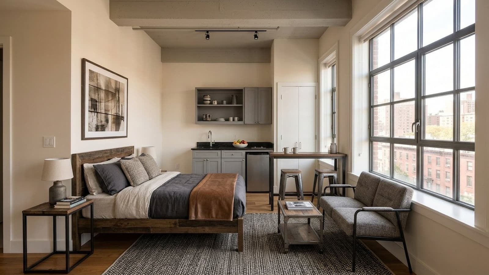 Studio Apartment Virtual Staging Before and After Examples Industrial After